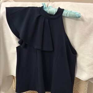 Anthropologie Navy Sleeveless Halter Ruffle Top